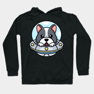 Cute dog flying with spaceship ufo cartoon Hoodie